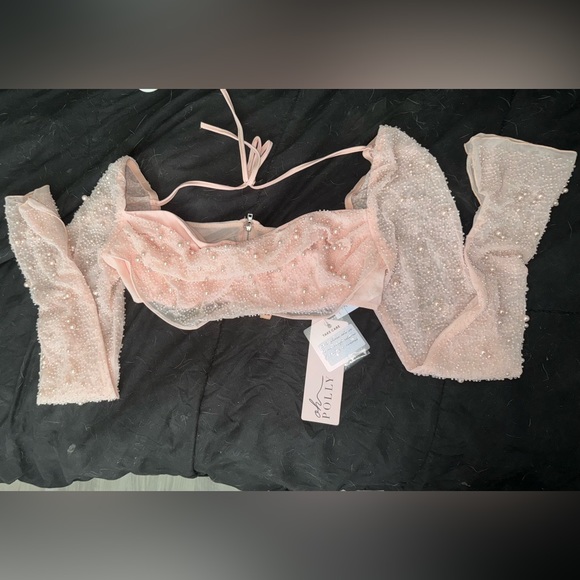 Oh Polly Embellished Cowl Neck Crop Top In Rose - Picture 5 of 5